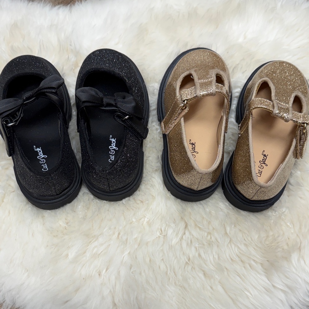 BUNDLE Cat & Jack Girls Glitter Mary Janes - Black & Gold size 6 - Picture 3 of 8